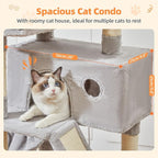 Taoqimiao Cat Tree 57.5-Inch, Cat Tower for Indoor Cats Large Adult, Extra Large Cat Condo, 8 Sisal Scratching Posts, Metal Frame Cozy Hammock, Durable Scratch Board, 2 Top Perches, Light Gray MS026W