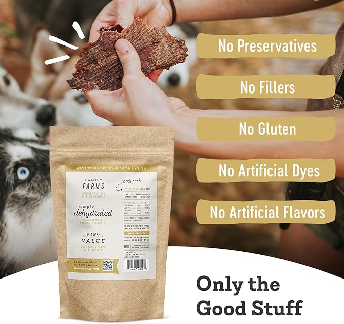 Farm Hounds - Premium Natural Pork Jerky for Dogs - Made from 100% Humanely Raised Pork - Break-to-Size - Great for Training & Treats - No Added Fillers - Made in USA - 3.5 oz - 2 Pack