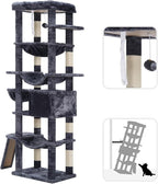 Hey-brother Cat Tree, 69.3-Inches Multi-Level Plush Cat Tower for Indoor Cats with Large Top Perch, Extra Spacious Hammock, 2 Hammocks Ramp, Hanging Ball, Smoky Gray MPJ037G