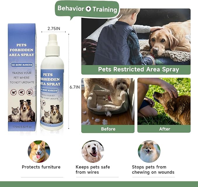 Dog Training Spray (5.92 fl oz) – Discourages Chewing, Barking & Peeing – Indoor & Outdoor Behavior Corrector for Dogs and Cats – Gentle for Dog