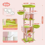 Tall Pink Cat Tree for Indoor Cats Large Adult, 71.2" Multi-Level Cat Tower with 2 Spacious Condos, 3 Hammocks, Super Large Top Perch, 2 Pompoms