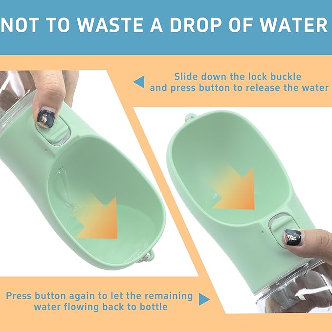 Portable Dog Water Bottle with Bowl, Leak Proof, Convenient for Walking, Hiking, Camping (Green, 12oz)