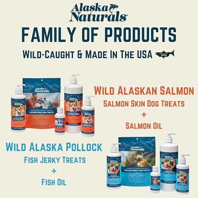 Alaska Naturals Wild Alaskan Salmon Fish Oil Supplement for Dogs Skin and Coat with EPA DHA Omega 3 Fatty Acids Liquid Food Topper 32 oz.