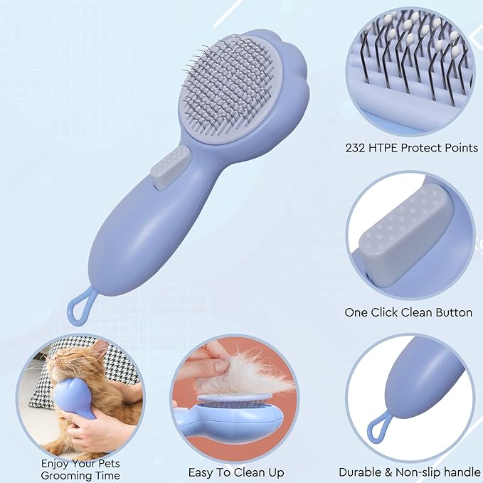 GJEASE Cat Grooming Glove Brush,Self-Cleaning Slicker Pet Brush for Short and Long Haired pats,Dog Bath Brush for Shedding and Grooming,Removes Loose Hair and Tangles,Promote Circulation