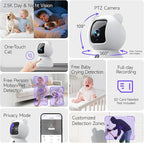 2.5K Pet/Dog Camera with Speaker/Phone App, No-Monthly-Fee AI Person/Pet/Cry Detection Security Camera Indoor, PTZ 2.4GHz WiFi Baby Monitor Cameras for Home Security, Night Vision, 2-Way Talk
