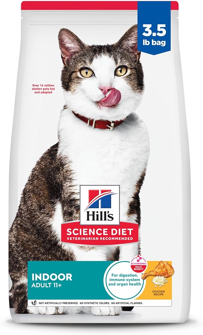 Hill's Science Diet Indoor, Senior Adult 11+, Easy Litter Box Cleanup, Dry Cat Food, Chicken Recipe, 3.5 lb Bag