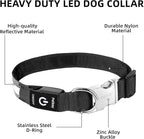 PetIsay LED Dog Collar Metal Buckle - Heavy Duty Light up Collars - Rechargeable IP68 Waterproof - Lighted Dog Collar for Night Walking, Hiking, Camping (Medium, White)