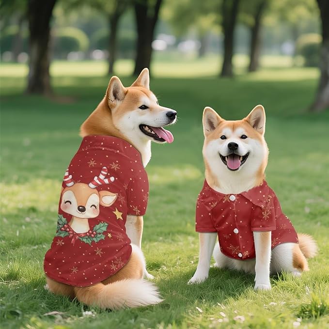 Christmas Reindeer Dog Shirts for Small Dogs Girl Boy Puppy Button Up Tee Breathable Cool Clothes Beach Seaside Puppy Sweatshirt Kitten Soft Pet T-Shirt Fall Outfits for Chihuahua Yorkies