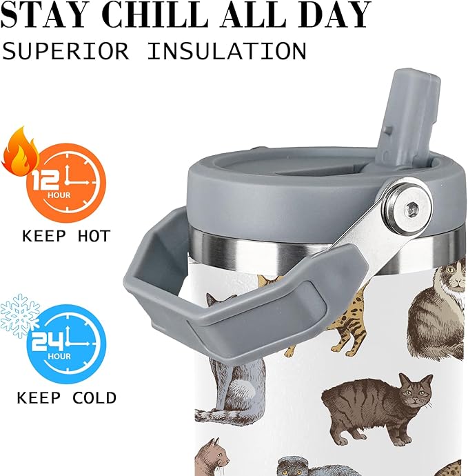 Cat Tumbler With Lid and Straw - 30oz Stainless Steel Cute Water Bottle Cup - Funny Gifts for Women
