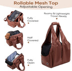 Dog Purse Carrier for Small Dogs, Cats, and Puppies – Soft-Sided Travel Pet Tote Bag with 4 Large Pockets, Foldable, Lightweight, Fits Pets up to 15 lbs, for Travel, Vet, Outings (Brown)