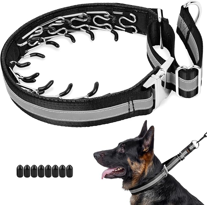 Mayerzon Martingale No Pull Collar for Large Medium Dogs, Patented Dog Walking Training Collar for Pulling, 1.5'' Wide Alloy Buckle, Neoprene Padded, Adjustable, Reflective, Easy to Use(XL, Black)