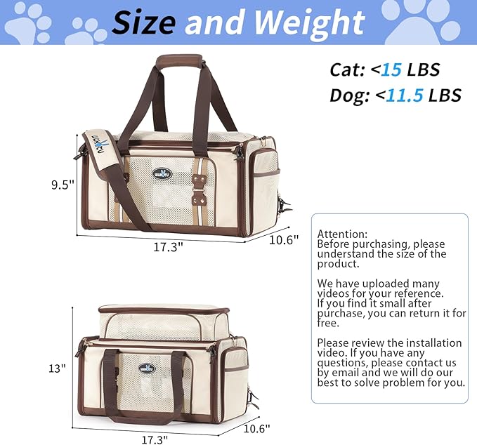 Airline Approved Pet Carrier for Cats, Expandable Dog Carrier Soft-Sided Carrier for Small Cats and Dogs with Extra Large Foldable mat