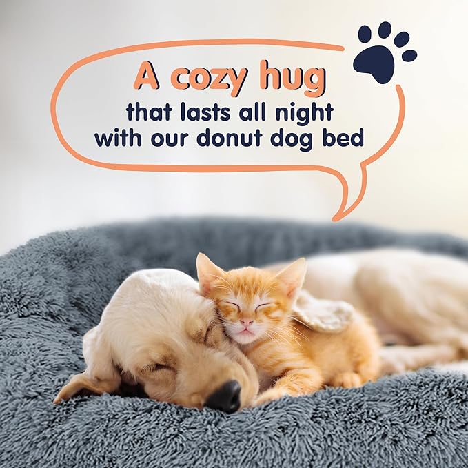 Donut Dog Bed - Premium Comfort for Anxiety Relief - Fluffy & Calming Design with Ultra-Plush Support | Cozy Round Dog Bed with Super Soft Circle Style (Size XL Dark Grey)