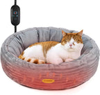 Heated Cat Bed for Indoor Cats, 20’’ Electric Cat Heated Bed Pet Warming Bed for Cats and Small Dogs, Washable Calming Round Donut Pet Bed with Heating Pad, Indoor Use