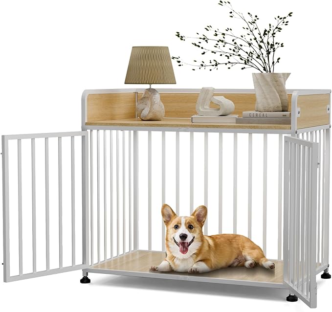 Dog Crate Furniture, Decorative Pet House End Table, Medium Dog Kennel Indoor, Wooden Dogs Cage Indoor, 42“ Heavy Duty Dogs Crate Furniture for Large and Medium