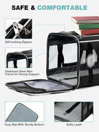 Cat Dog Carrier with Wheels Rolling Pet Carrier with Telescopic Handle, Shoulder Strap and Pet Bowl, Black