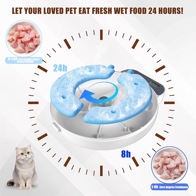 Automatic Cat Feeder Wet Food, 4 Meal Cordless Automatic Pet Feeder, Pet Fresh Food Refrigerated Container with 2 Ice Packs, Wet Foods Auto Feeder with Kitty Puppy Cat Dog Food Bowl