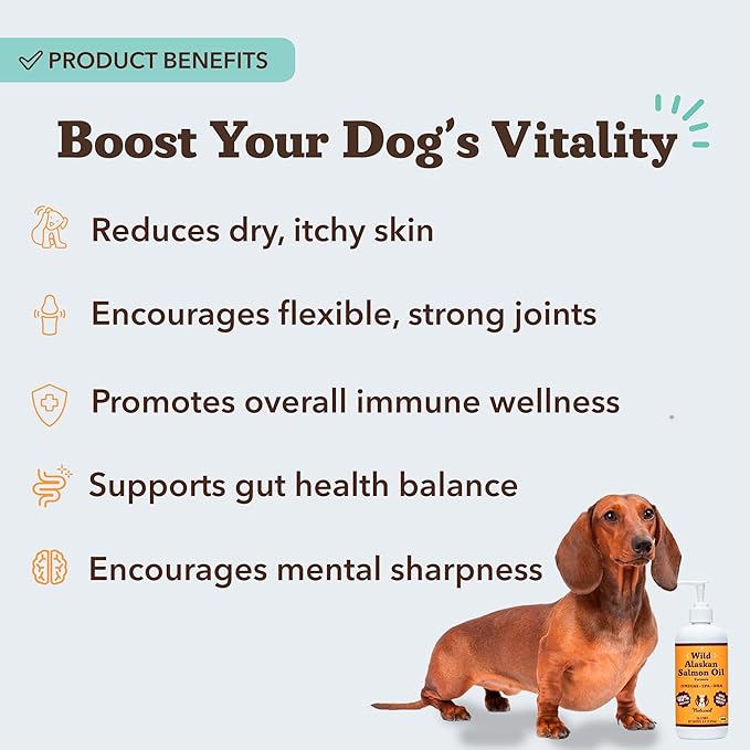 Natural Dog Company Wild Alaskan Salmon Oil Formula with Omega 3, Fish Oil for Dogs Supplement, Skin & Coat Dog Oil, Itchy Relief, Immune Support for Joints & Heart, Food Topper, 16 oz.