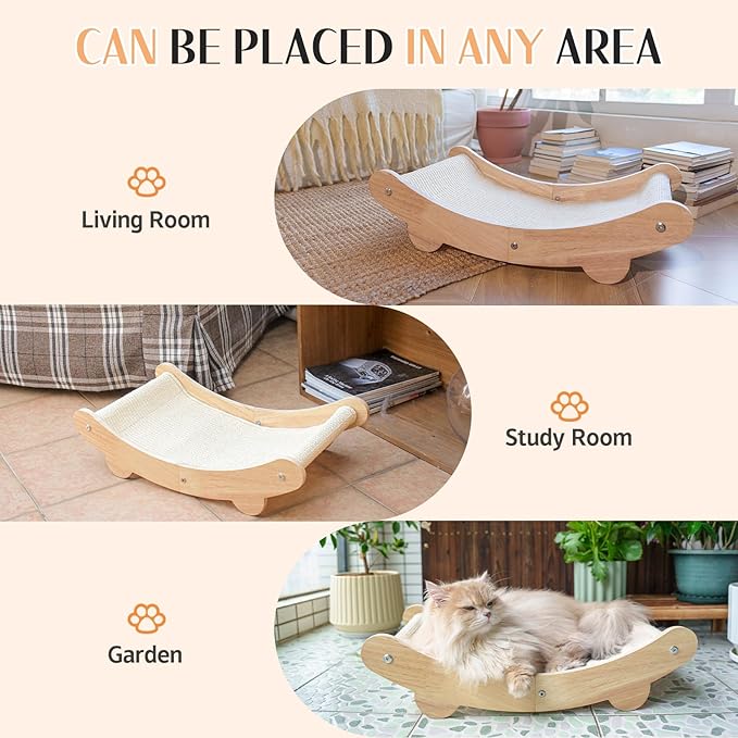 Sisal Cat Scratcher Bed – Solid Wood Cat Chair with Scratching Pad for Large Cats, Eco-Friendly Indoor Pet Furniture for Scratching and Lounging