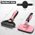 3PCS Self Cleaning Slicker Brush & Pet Grooming Rake & Bath Brush for Dogs ,Cats and Horses | Double-Sided Dematting Comb & Skin Friendly Deshedding Grooming Tool | Pet Supplies (Light Pink Black)
