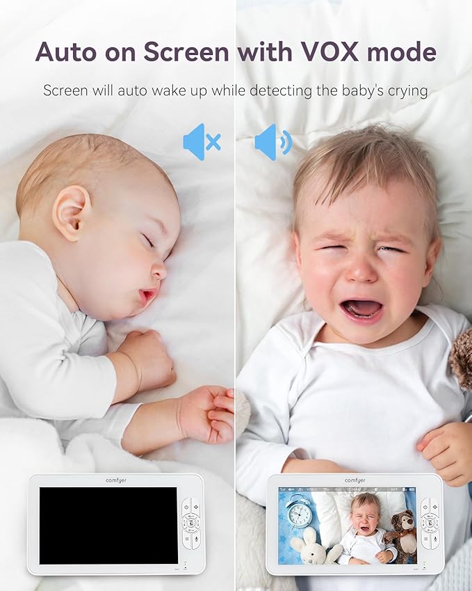 Baby Monitor with Camera and Audio, 7" 720P HD Video Baby Monitor No WiFi, 6000mAh Battery, VOX Mode, Auto Night Vision, Hack Proof, Remote PTZ