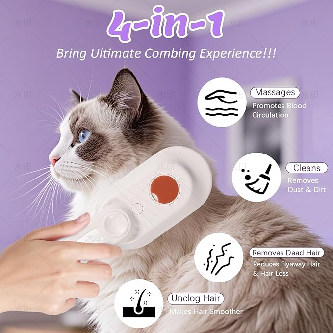 4 in 1 Cat & Dog Steam Brush for Long/Short Hair Shedding - Rechargeable Pet Grooming Brush with Anti-Static Steam Spray, Foldable Handle & Dual Massage Modes for Home Pet Spa Cleaning