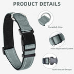 Reflective Dog Collar, Soft Neoprene Padded Nylon Pet Collar with Quick-Release Buckle, Adjustable for Mediunm Dogs,Grey,M, 3/4" Width