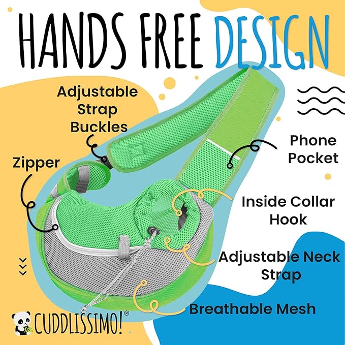 Pet Sling Carrier - Small Dog Puppy Cat Carrying Bag Purse Pouch - For Pooch Doggy Doggie Yorkie Chihuahua Baby Papoose Bjorn -Hiking Travel Front Chest Body Holder Pack To Wear (Green-L)