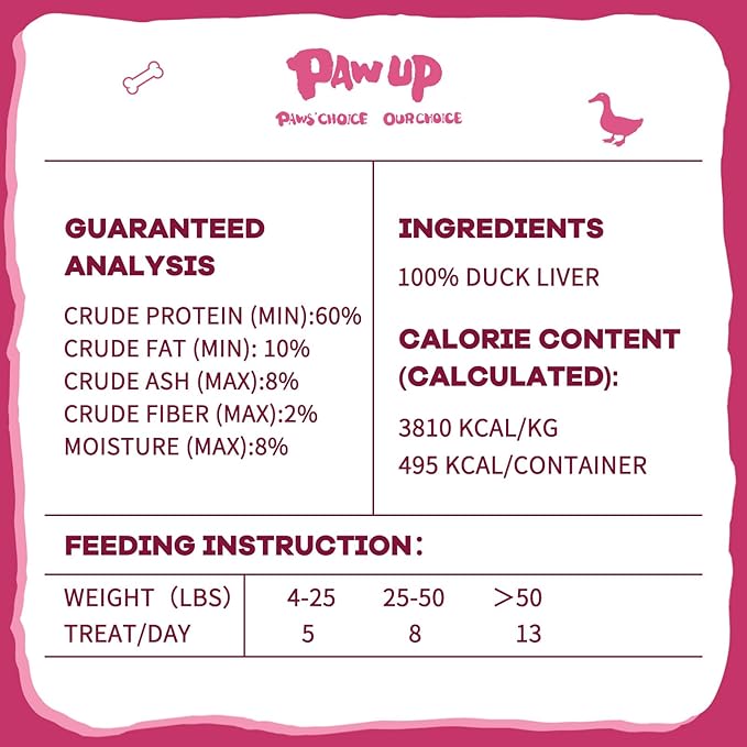PAWUP Freeze Dried Duck Liver Cat Treats, Dog Liver Treats, High Protein Snack for Dogs, Cats, Healthy Single Ingredient, Rawhide Free, Grain Free, 4.6 oz