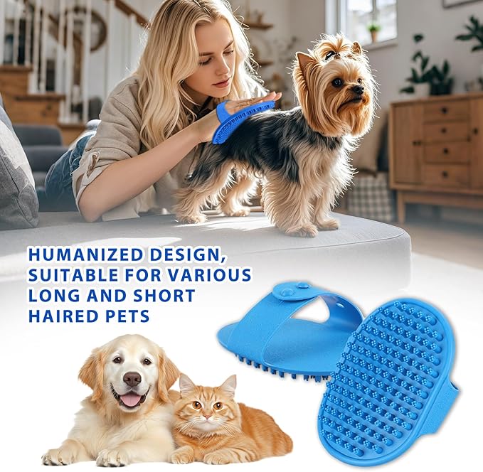 Ultra-Soft Pet Grooming Brush with Adjustable Ring - Ideal for Dogs & Cats of All Hair Types - Bath, Shower & Massage Tool (Blue, 1-Pack)