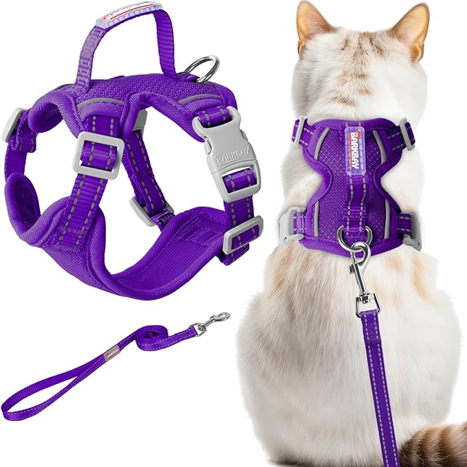 Cat Harness and Leash Set Escape Proof for Kitten Walking, Soft Adjustable Top Handle Vest Harnesses for Cats, Easy Control Breathable Reflective Small Medium Large, Purple, S
