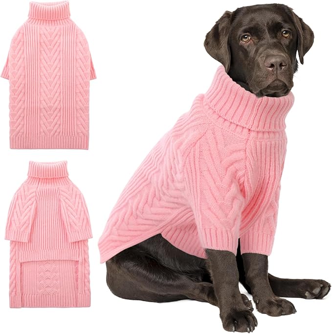 ASENKU XXL Dog Sweater, Dog Sweaters for Extra Large Dogs,Pet Sweatshirt Apparel Turtleneck Pullover Winter Dog Outfits for Pitbull, Labrador Retriever(Pink, 2XL)