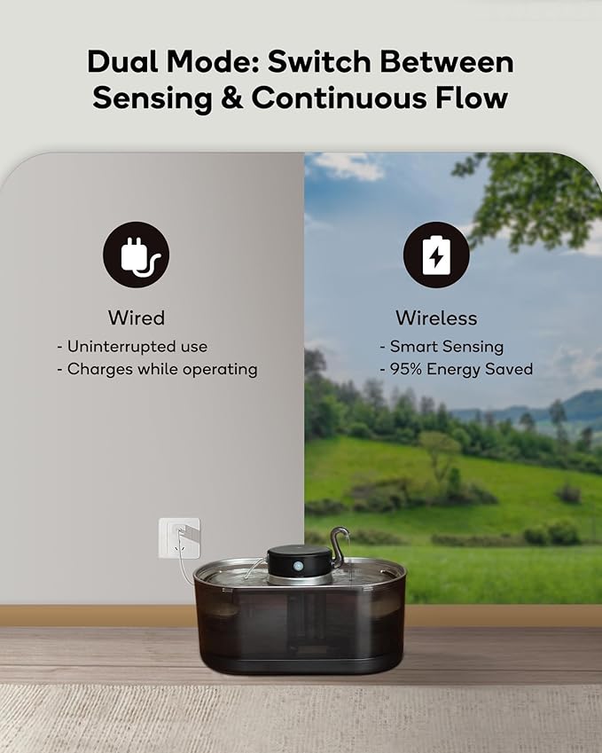 Cat Water Fountain Cordless, 108oz/3.2L Wireless Cat Fountains for Drinking, Pet Water Fountains for Cats Indoor, Automatic Cat Water Dispenser Battery Operated Rechargeable, Stainless Steel Black