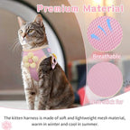 Cat Harness and Leash Set for Walking Escape Proof, Adjustable Kitten Harness Breathable Mesh with Reflective Strips Harness with Flower for Kitty Puppy Bunny Pink M
