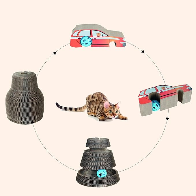 Magic Organ Multiform Scratching Board with Catnip, Foldable Magnetic Assembly Cat Scratch Pad for Outdoor Entertainment, Portable Accordion Cat Scratcher Cardboard with Bell Ball Toy for Indoor Cats