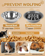 Elevated Dog Bowls, Dog Feeder with 2 Stainless Steel Dishes &1 Slow Feeder Bowl, 5 Heights Adjustable Raised Stand for Medium Large, Food Dishes with Non-Slip Feet