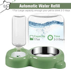 Dog Bowls, Cat Food and Water Bowl Set with Water Dispenser and Stainless Steel Bowl for Cats and Small Dogs - Green