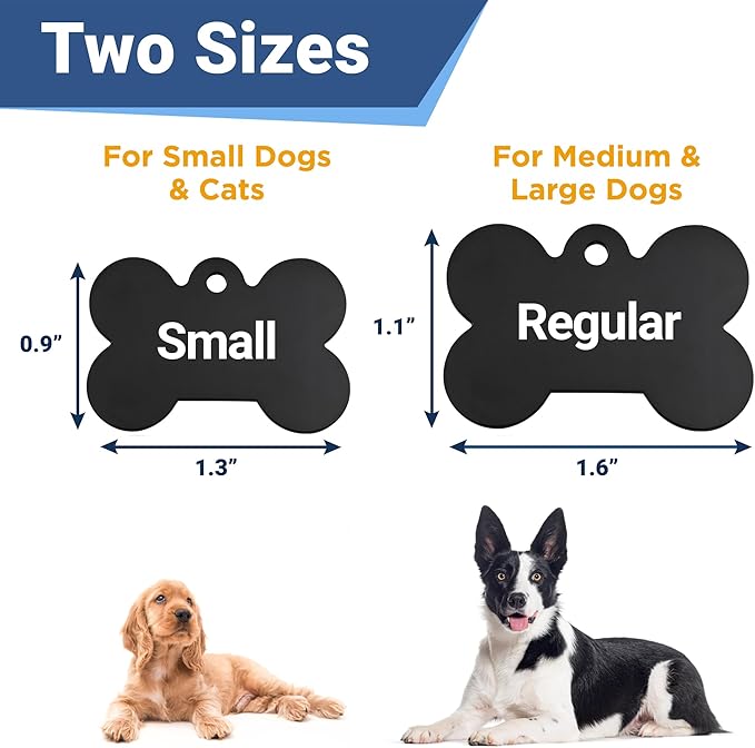 GoTags Dog Tags Personalized Engraved Pet ID Tags, Stainless Steel, Front and Backside Engraving, Available in Bone, Round, Heart, Bow Tie and More, Small and Large Dog and Cat (Pack of 1)
