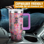 Dachshund Gifts for Women Dog Lovers 40 oz Floral Weiner Dog Tumblers with Handle and Straw, Stainless Steel Vacuum Insulated Travel Coffee Mug Cup Water Bottle