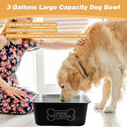 3 Gallons Large Dog Water Bowl, Stainless Steel Metal Dog Bowls, Large Capacity Pet Food Bowl Water Dish for Indoor and Outdoor Universal for Medium to Giant Dogs Black