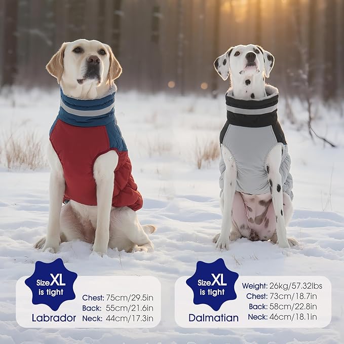 FUAMEY Dog Coat for Large Dogs,Waterproof Dog Winter Jacket with Harness Built in Puppy Cold Weather Coats Reflective Pet Vest with Zipper Warm Fleece Dogs Snowsuit Windproof Dark Blue XL