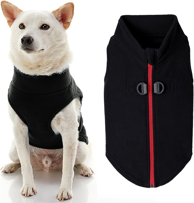 Gooby - Zip Up Fleece Vest, Fleece Jacket Sweater with Zipper Closure and Leash Ring, Black, Large