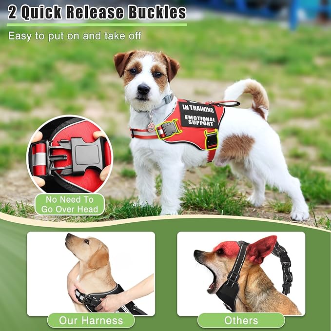 Service Dog Vest Harness+ID Tag+10 Patches,Metal Serivce Dog Tag&Reflective Emotional Support Dog Vest with Handle for Small Dogs,Easy Put On/Off for Training/Walking/Everyday Red XS