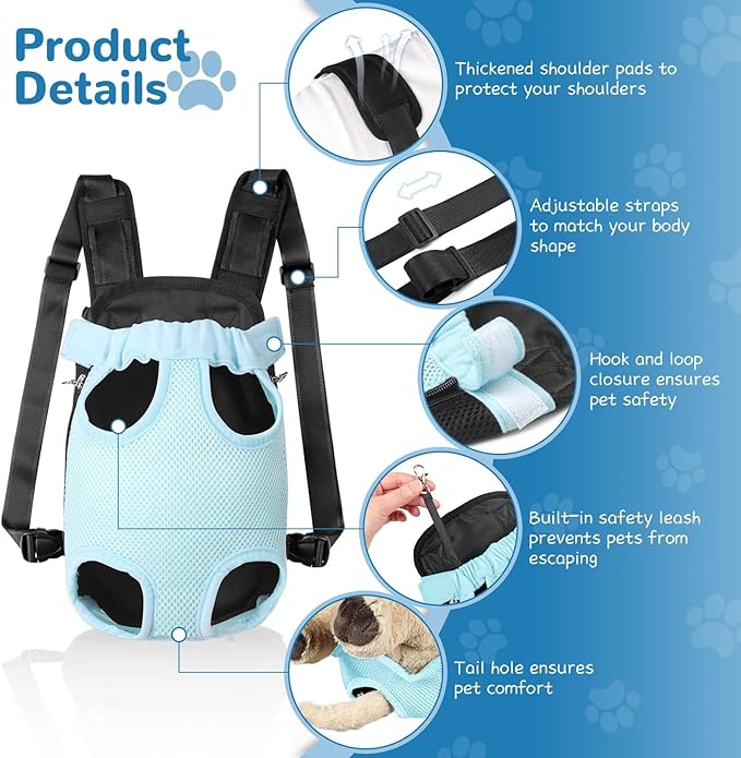 YUDODO Pet Dog Carrier Backpack Adjustable Dog Front Carrier, Legs Out Easy-Fit Dog Travel Backpack Carrier for Hiking Camping for Small Medium Dogs Cats and Rabbits (Medium (Pack of 1), B-Sky)