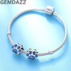 GEMDAZZ Sparkling Puppy Paw Print Charms in 925 Sterling Silver, Pave Dog Pawprint CZ Round Beads and Always in My Heart Charms, Gift for Animal Lover, fit European Women Bracelet/Necklace