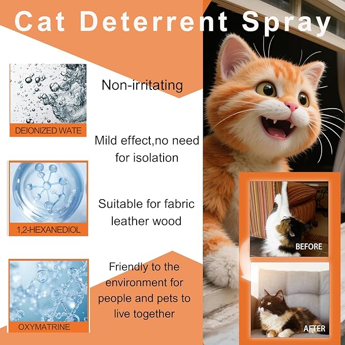 2PCS Cat Deterrent Spray, Effective Cat Scratch Deterrent Training Aid for Furniture, Natural Cat Spray Deterrent, for Urine Marking & Scratching