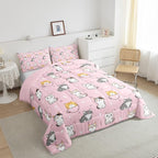 Erosebridal Pink Cat Bedding Set Twin Kawaii Animal Comforter Set, Cute Hearts Reversible Duvet Insert White Kitten Paws Quilt Set, Cartoon Animal Pet Bedding Comforters & Sets Geometry Triangle Decor