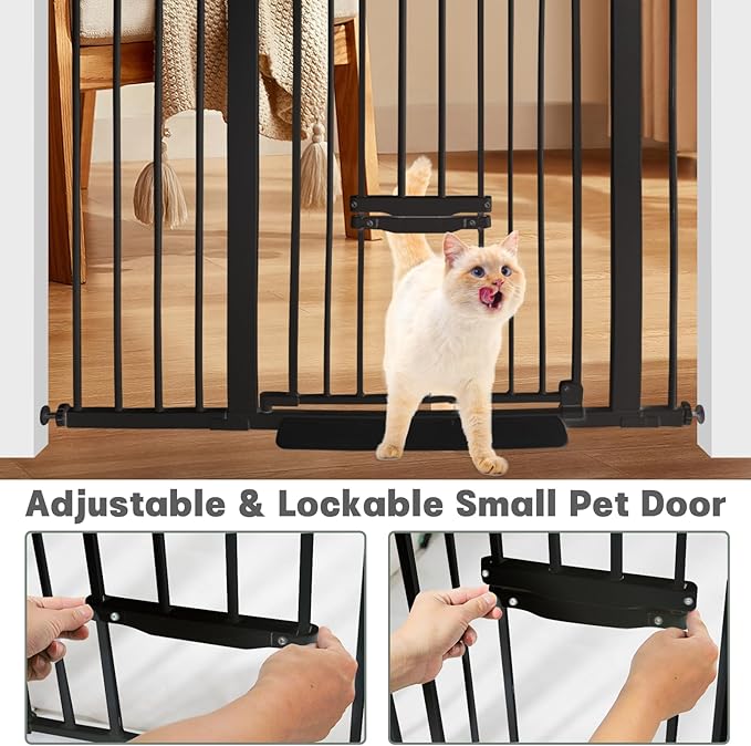 37 Inch Tall Baby Gate with Cat Door, Adjustable 29.55" and -46.06",Auto Close Pet Gate Easy Walk Thru Pet Door for Stairs, Doorway, House, Pressure Mounted Safety Child Gates