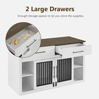 Lovupet Wooden Dog Crate Furniture, Pet House End Table with Large Drawers, Pet Crate for Small/Medium Dogs 1858 (White and Brown)