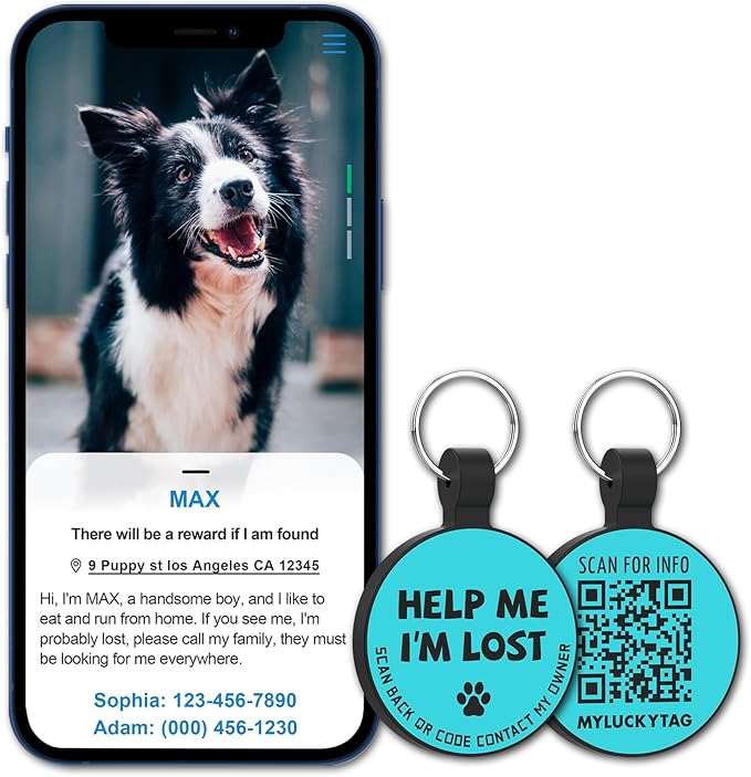 MYLUCKYTAG Silent Silicone QR Code Dog Tags - Scan QR for Instant Pet Location Alert Email
